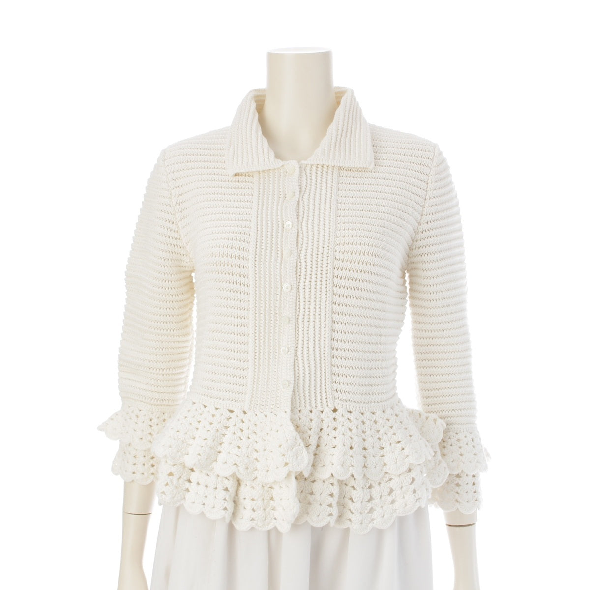 Chloe Crochet cropped knit cardigan tops CH25UMP0554510 off white M