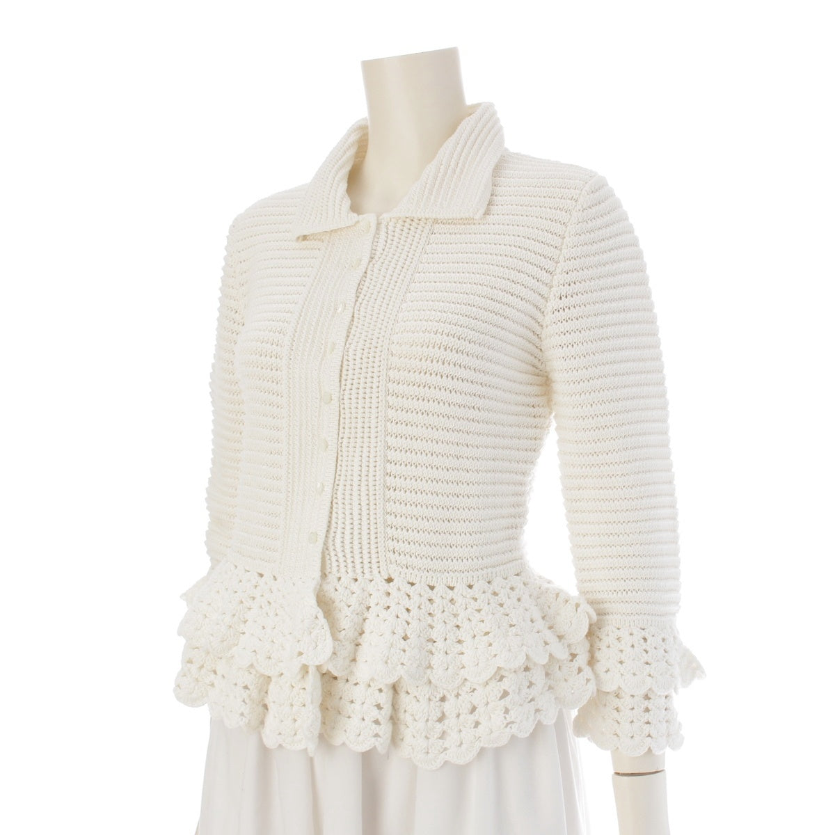 Chloe Crochet cropped knit cardigan tops CH25UMP0554510 off white M