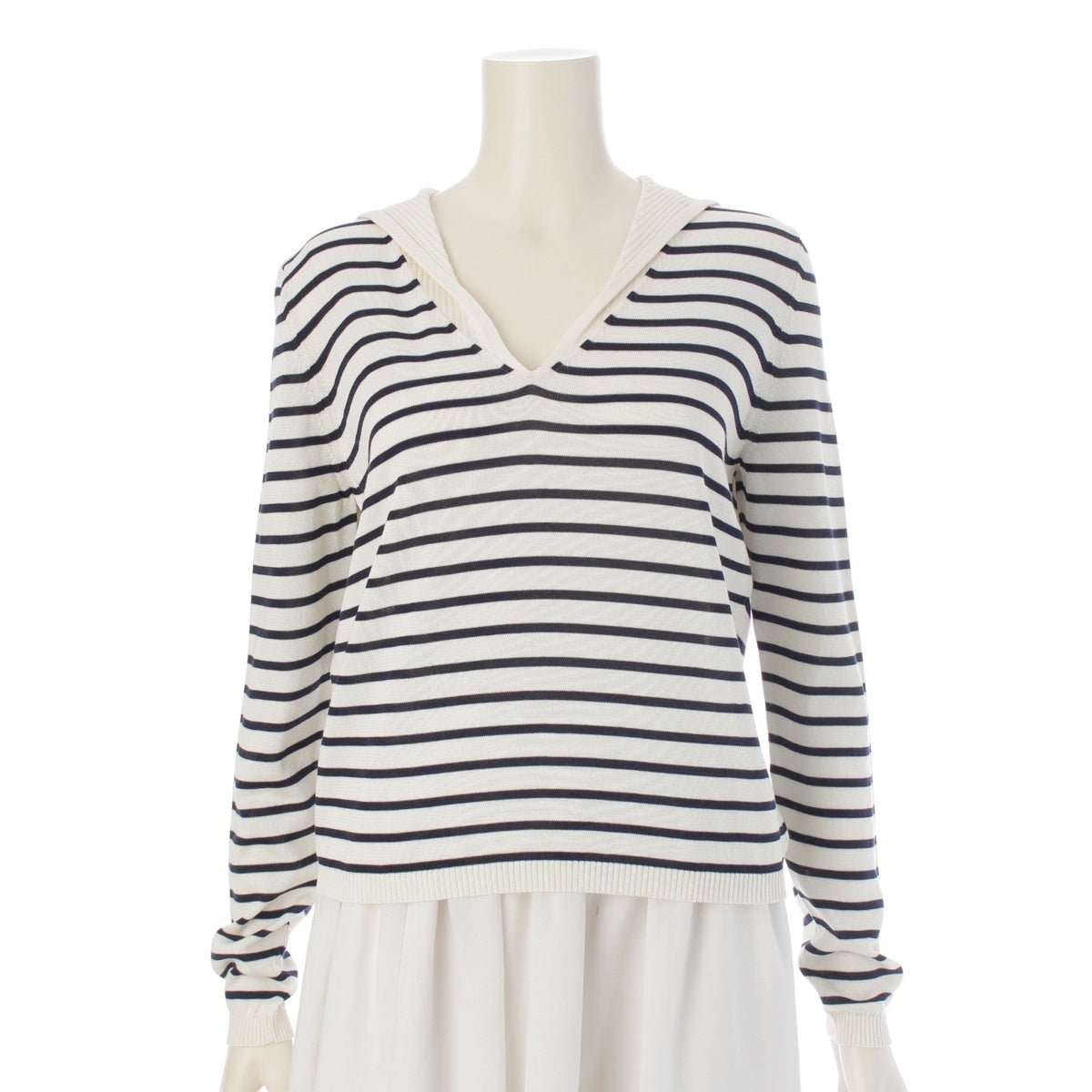 Christian Dior Cotton and silk Sailor collar striped logo knit sweater tops 144S49AM603 off white 44