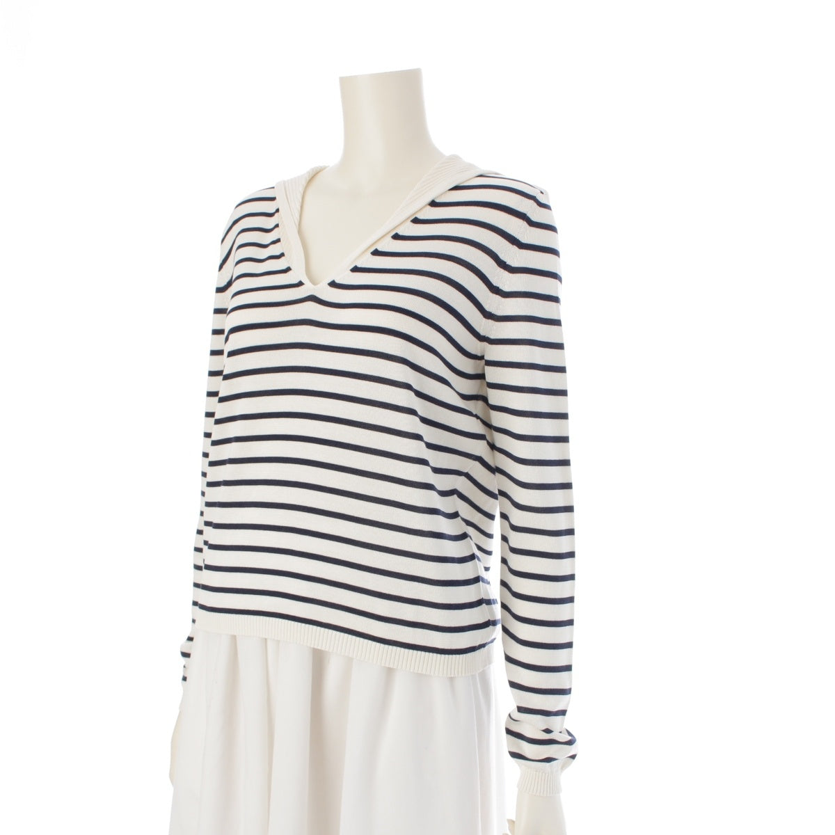 Christian Dior Cotton and silk Sailor collar striped logo knit sweater tops 144S49AM603 off white 44