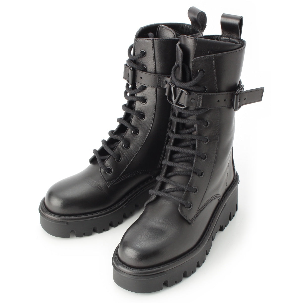 VALENTINO leather V-Sling Combat boots black 36
