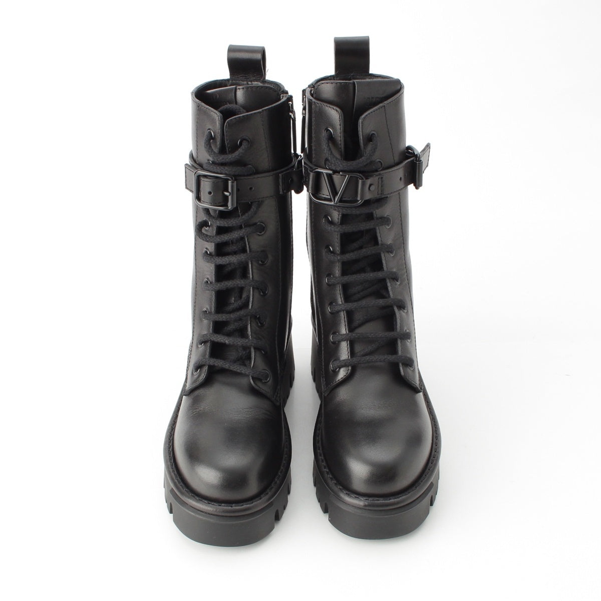 VALENTINO leather V-Sling Combat boots black 36