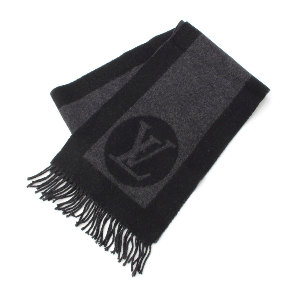 LOUIS VUITTON Echalpe Cardiff Wool cashmere blend Scarf Stall M70482 Black Grey