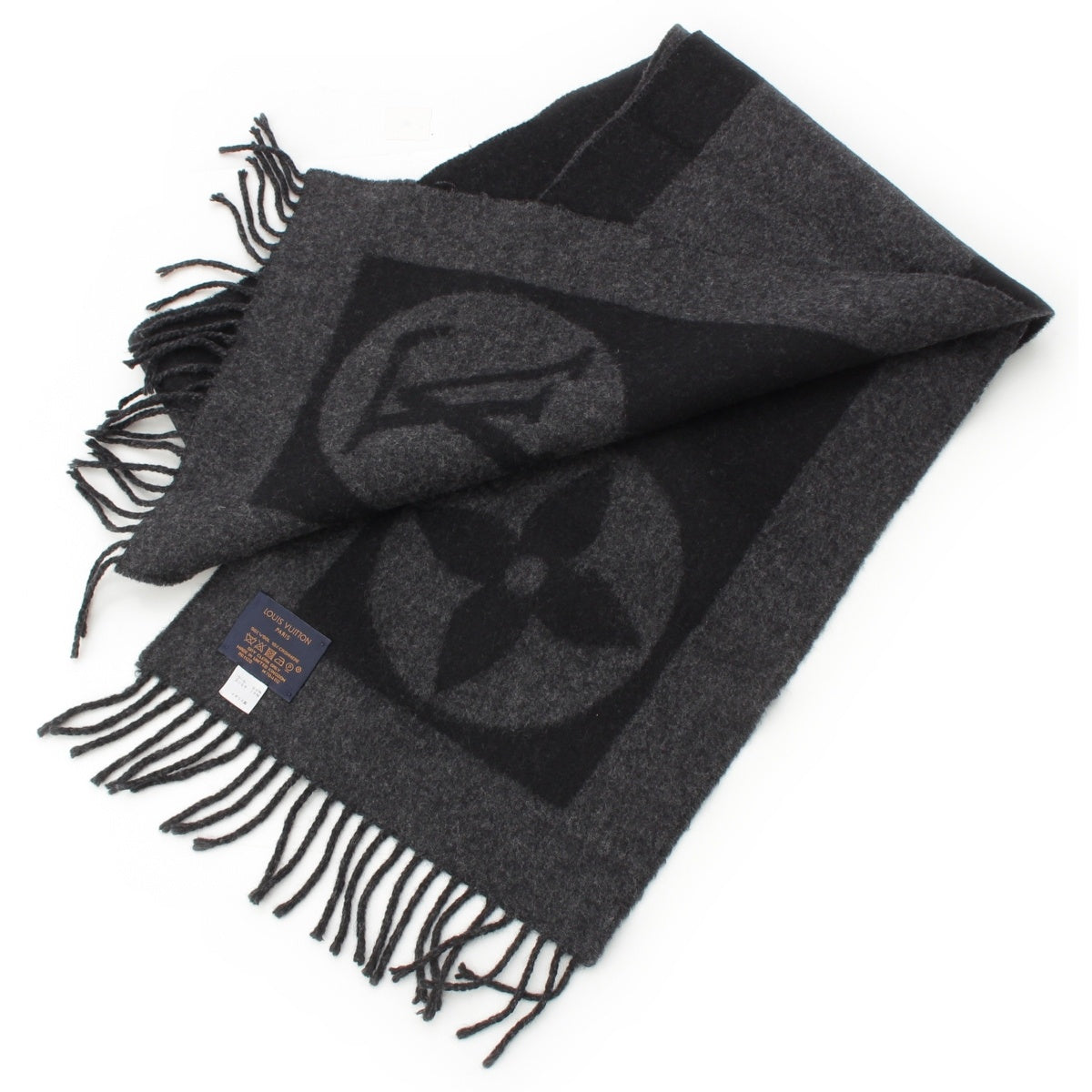 LOUIS VUITTON Echalpe Cardiff Wool cashmere blend Scarf Stall M70482 Black Grey