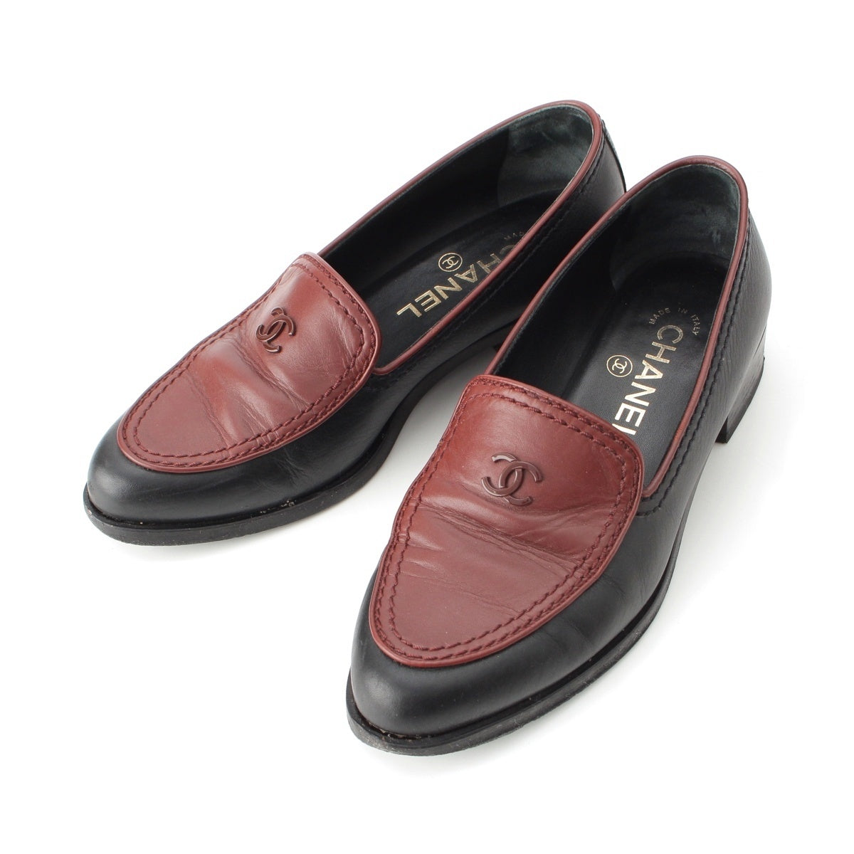 CHANEL leather COCO Mark Bicolor loafers shoes G36717 X54452 black 35C