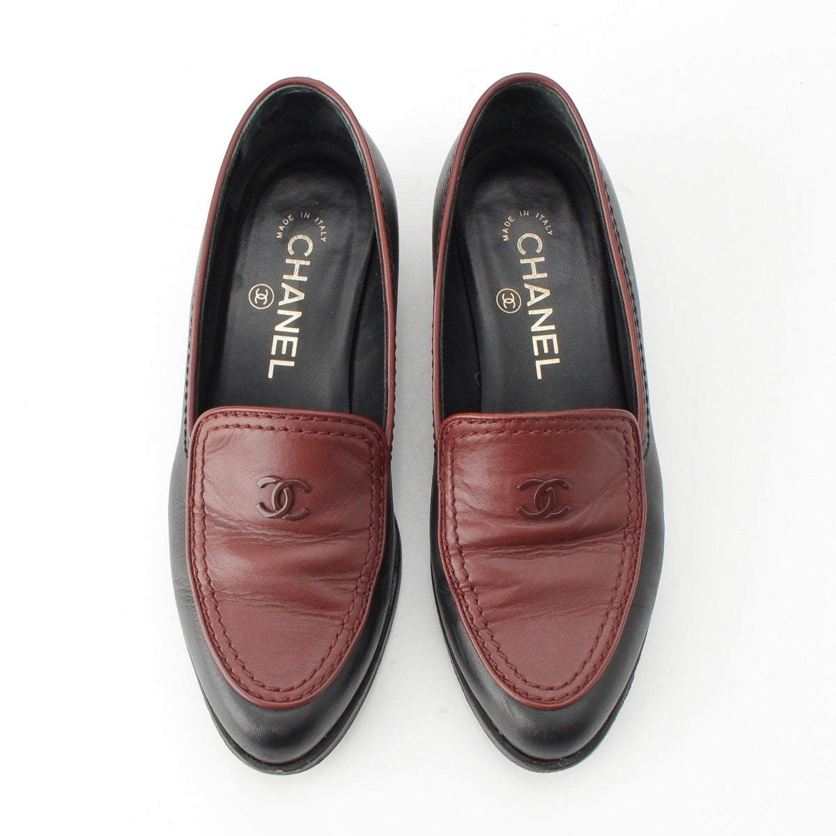 CHANEL leather COCO Mark Bicolor loafers shoes G36717 X54452 black 35C