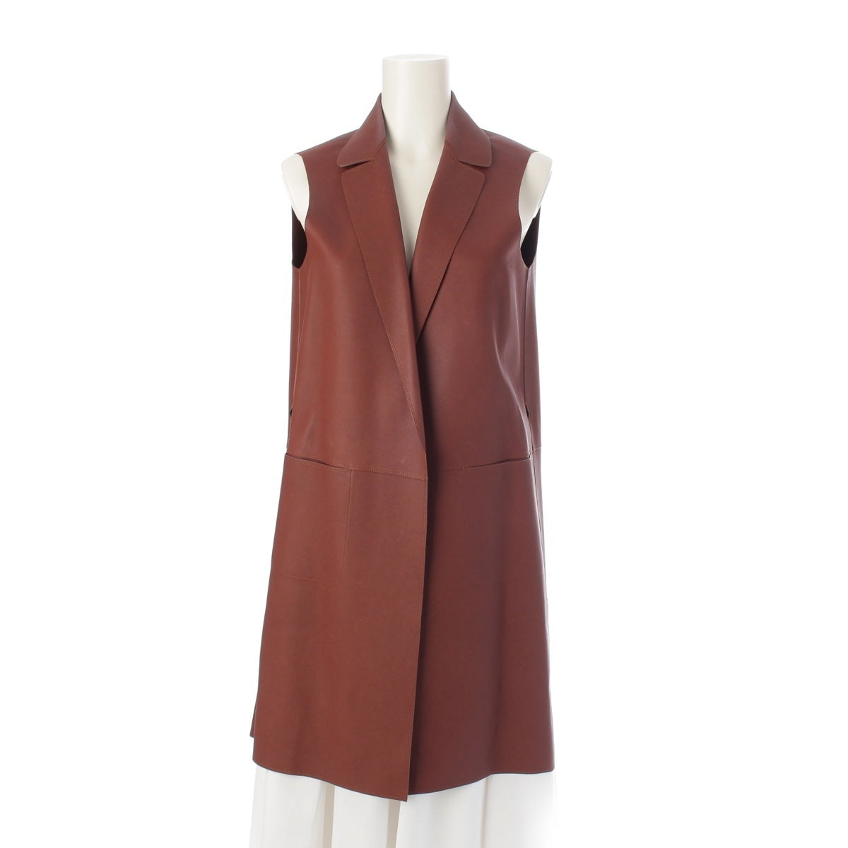 Loro Piana Lamb leather Long gilet tops Sleeveless vest MAA9736 Brown S