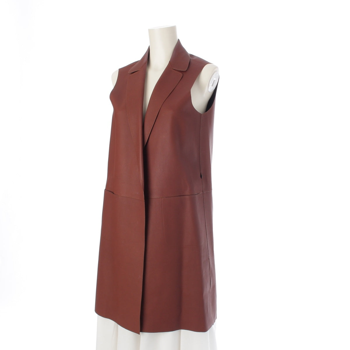 Loro Piana Lamb leather Long gilet tops Sleeveless vest MAA9736 Brown S