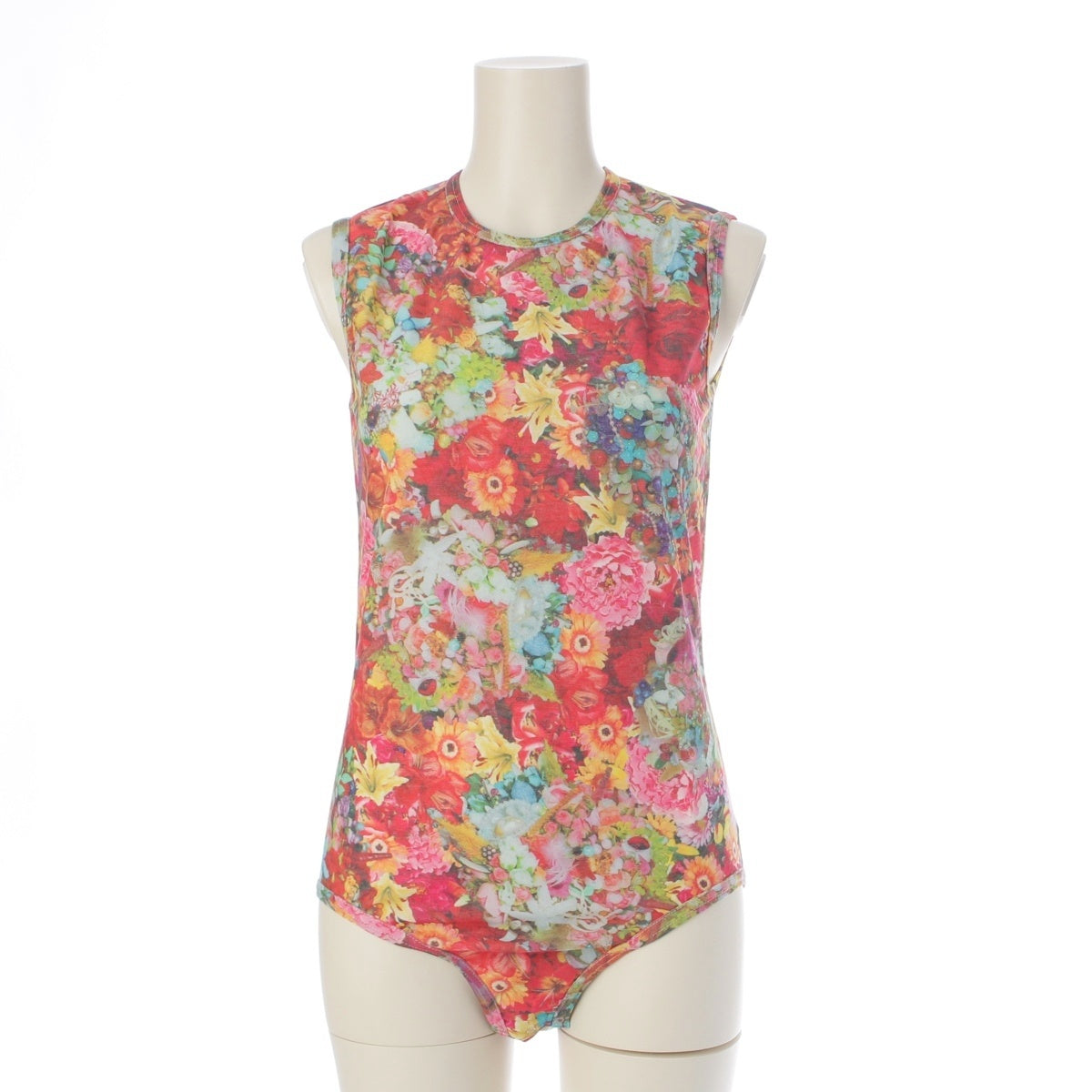 COMME des GARCONS Cotton polyester floral print bodysuit tops No sleeve GM-T032 multicolor