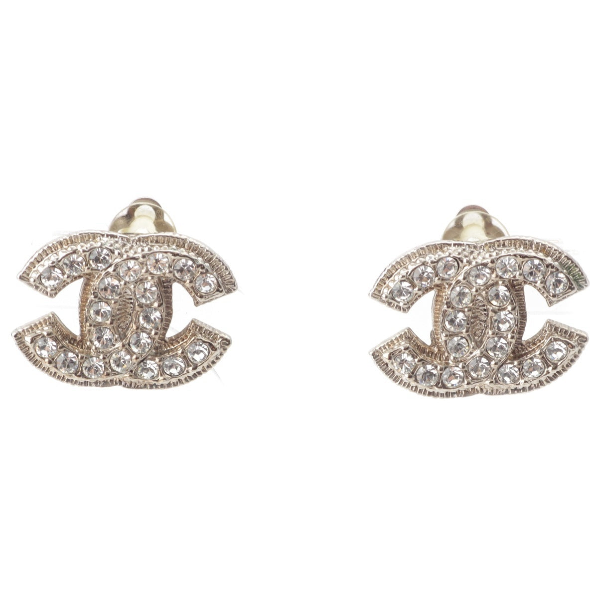 CHANEL COCO Mark rhinestone Earring Binaural Accessories A11V Silver