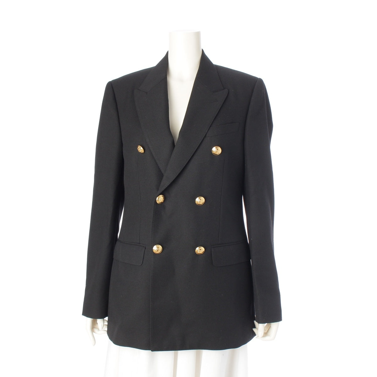 CELINE Wool x polyester Gold button double bracelet tailored jacket 2V628952C black 38