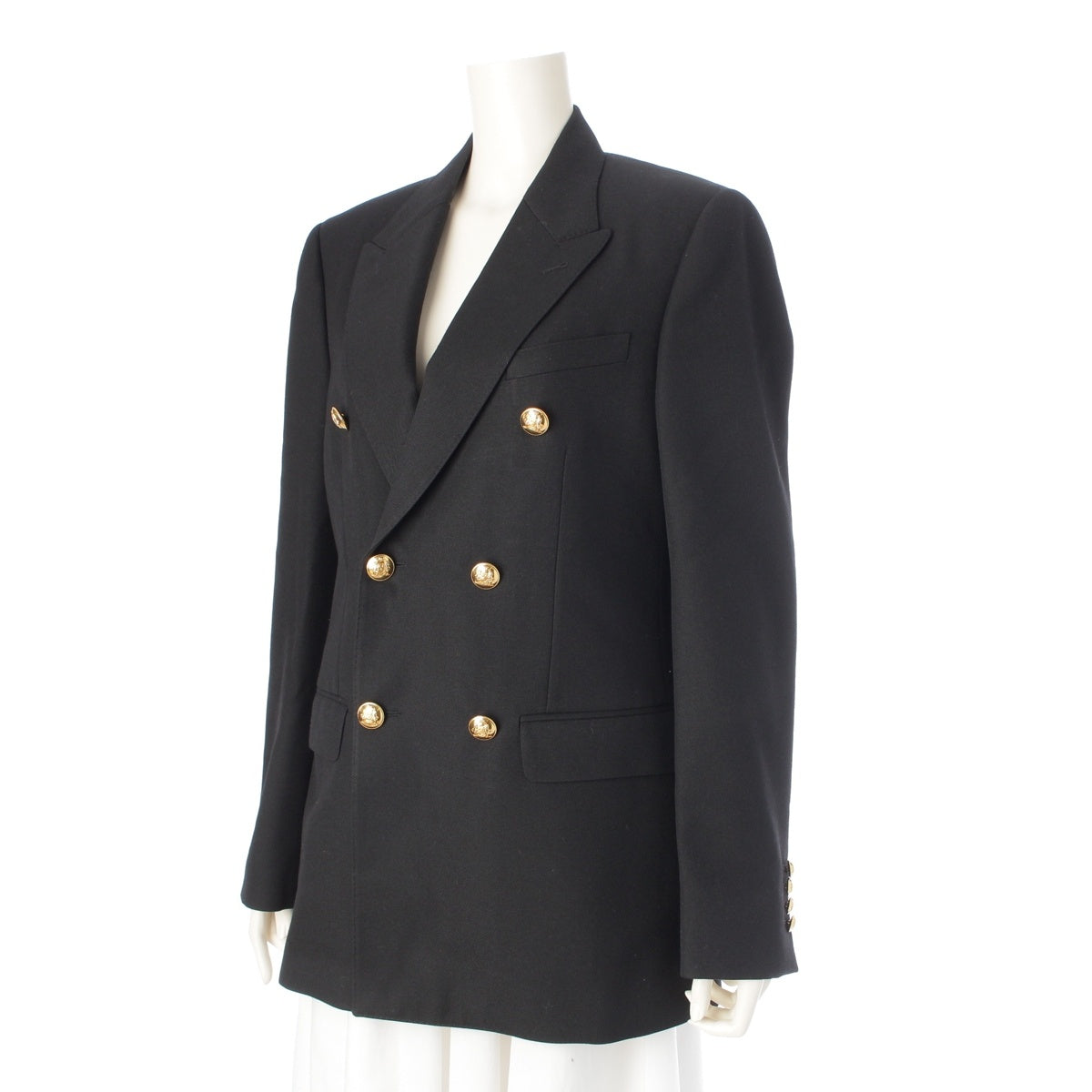 CELINE Wool x polyester Gold button double bracelet tailored jacket 2V628952C black 38