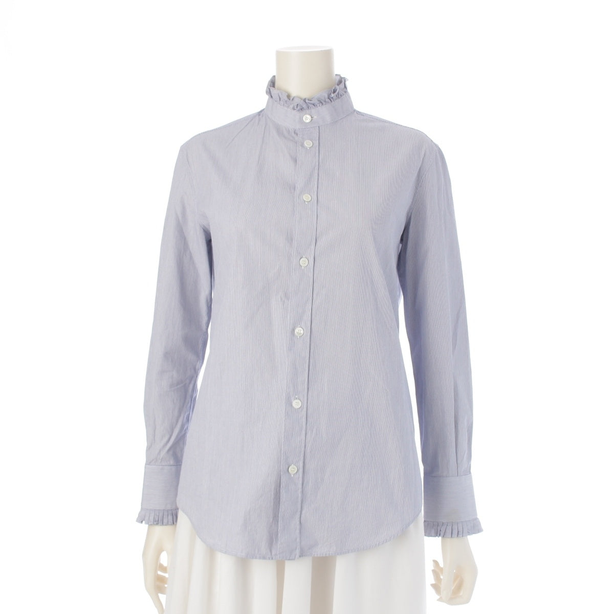CELINE cotton Frill design stripes Long sleeve shirt tops 2C159034F blue stripes 38