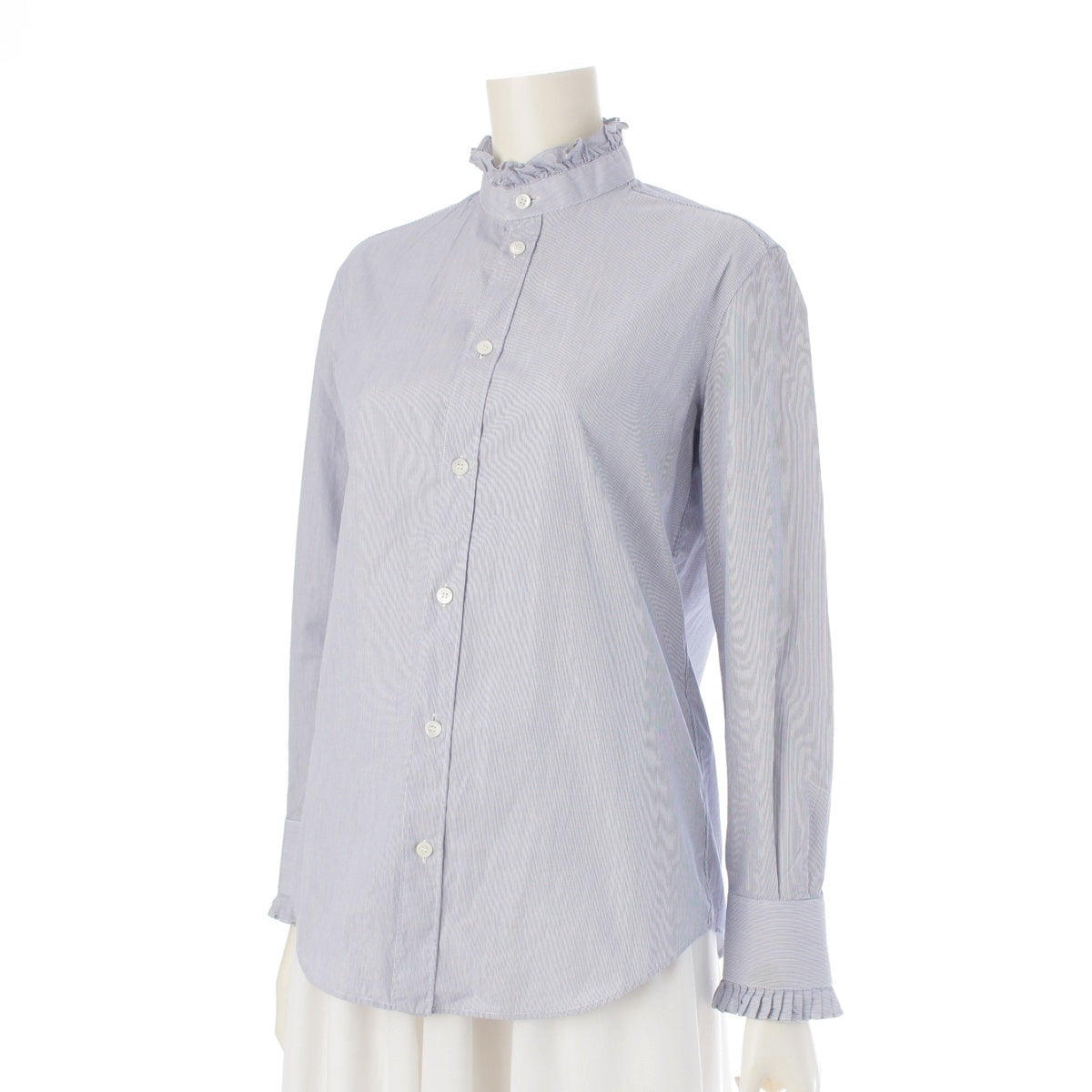 CELINE cotton Frill design stripes Long sleeve shirt tops 2C159034F blue stripes 38