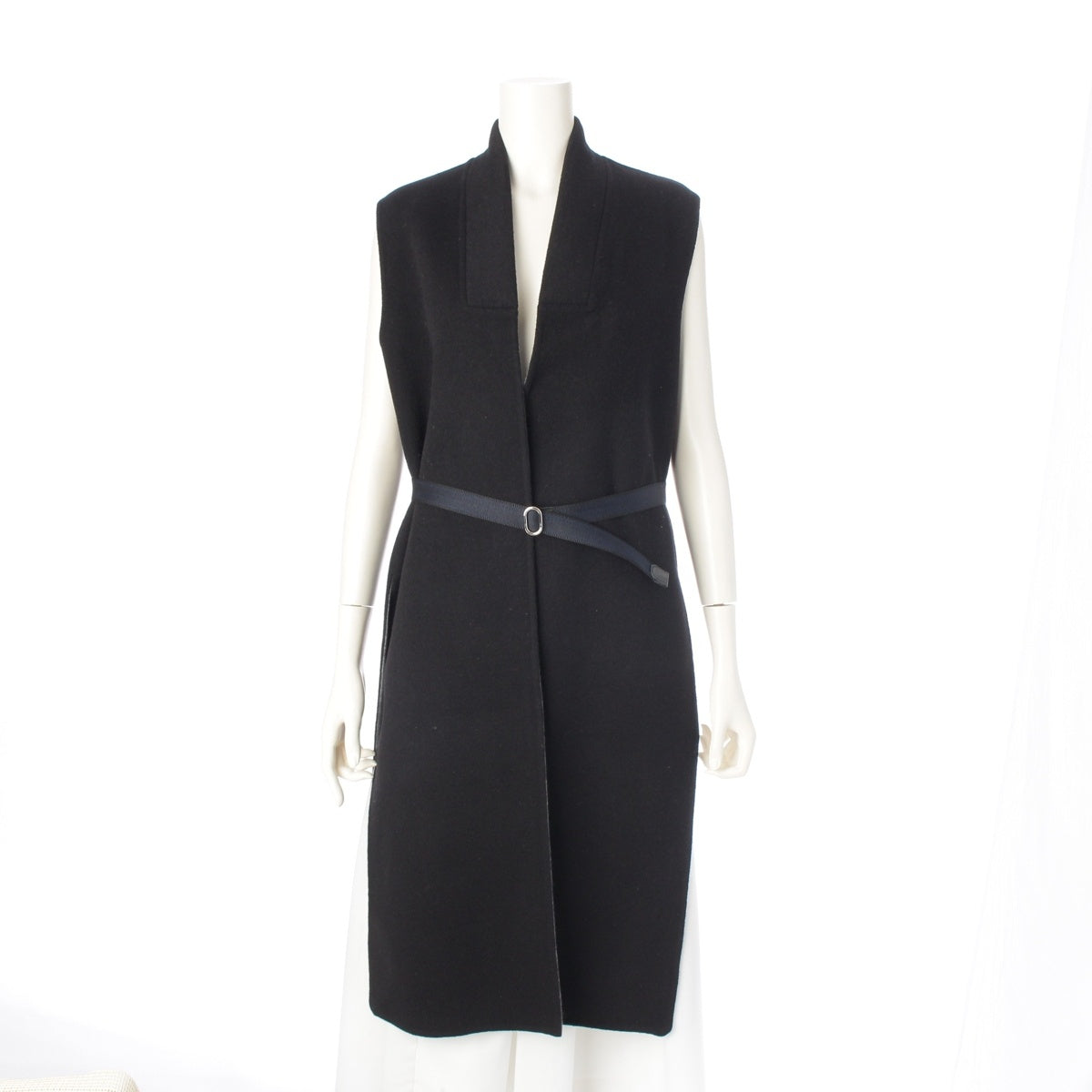 HERMES cashmere Belted long vest outer black 36