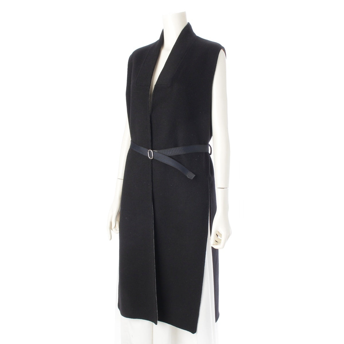 HERMES cashmere Belted long vest outer black 36