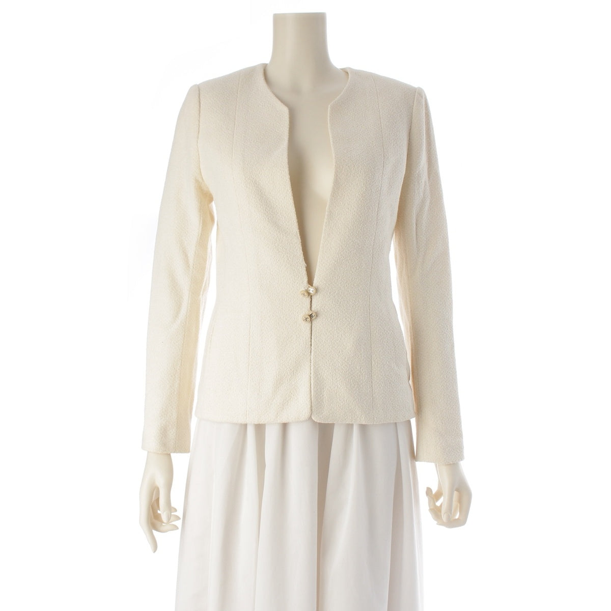 CHANEL Cotton wool Tweed Chain COCO Button No color jacket outer P11184 white 38