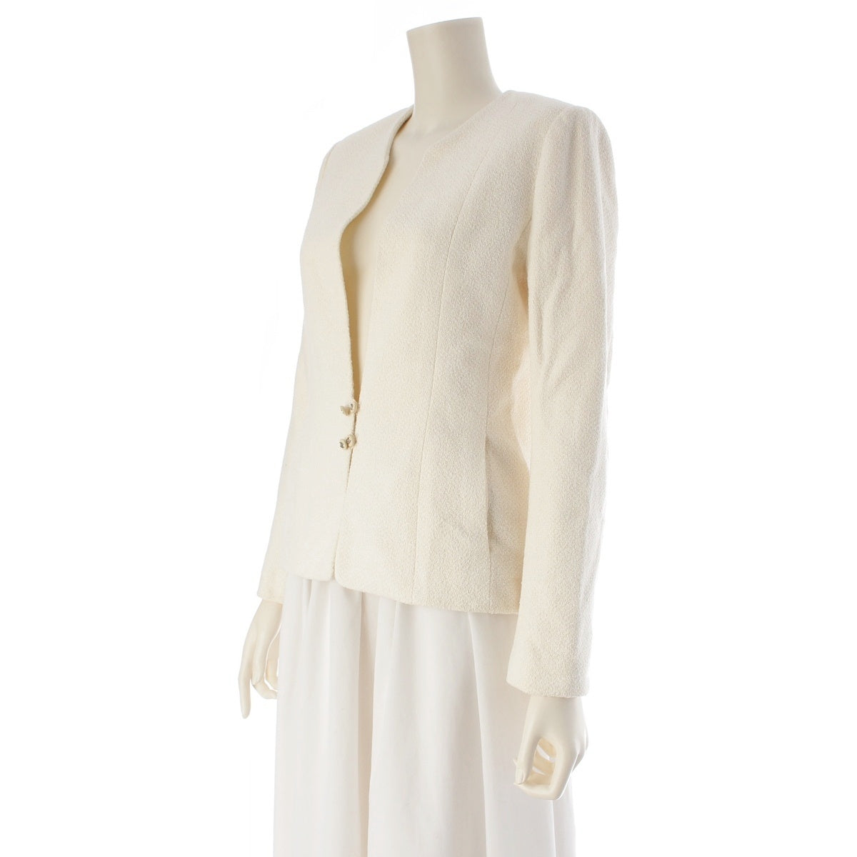 CHANEL Cotton wool Tweed Chain COCO Button No color jacket outer P11184 white 38