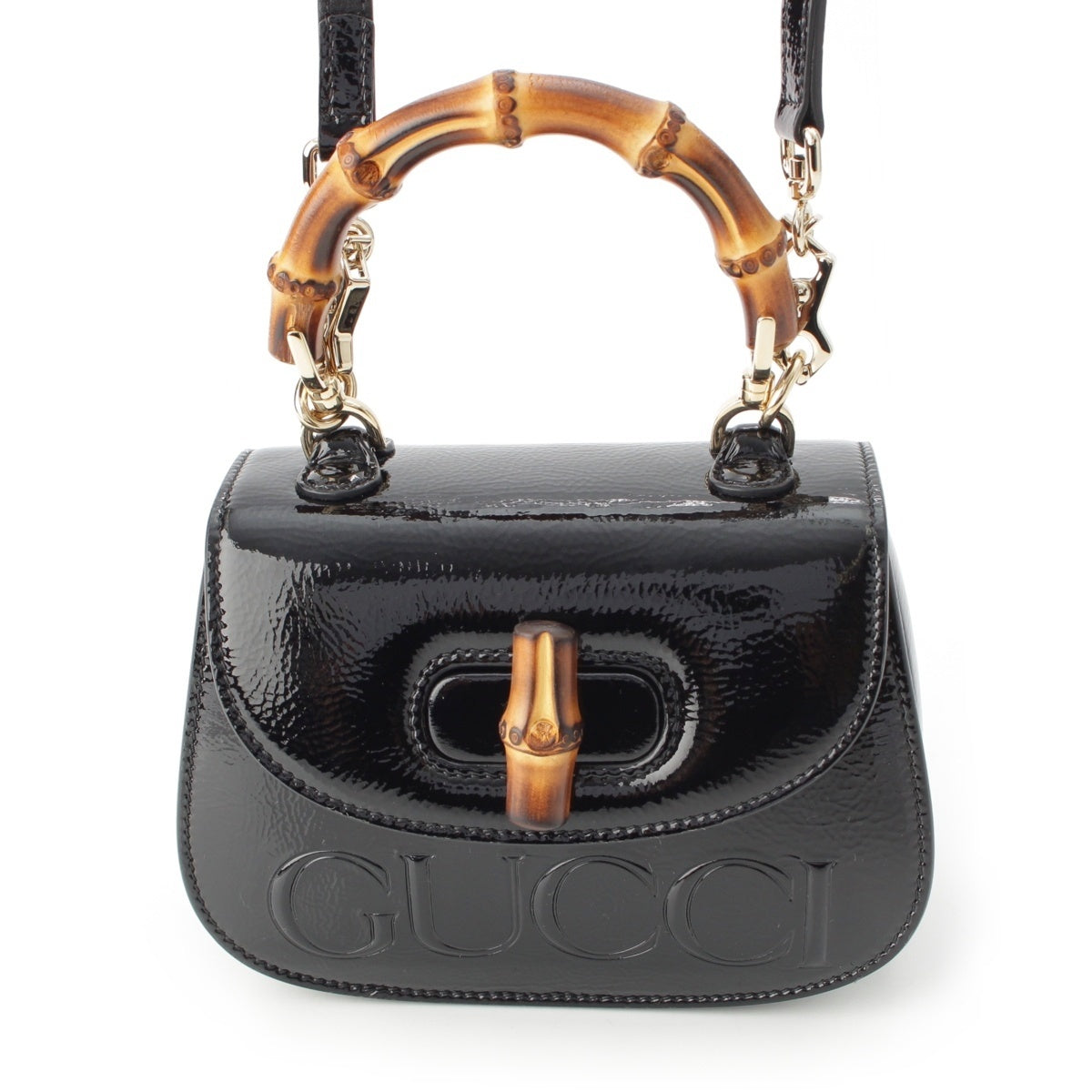 GUCCI Bamboo Patent 2WAY Mini Handbag black