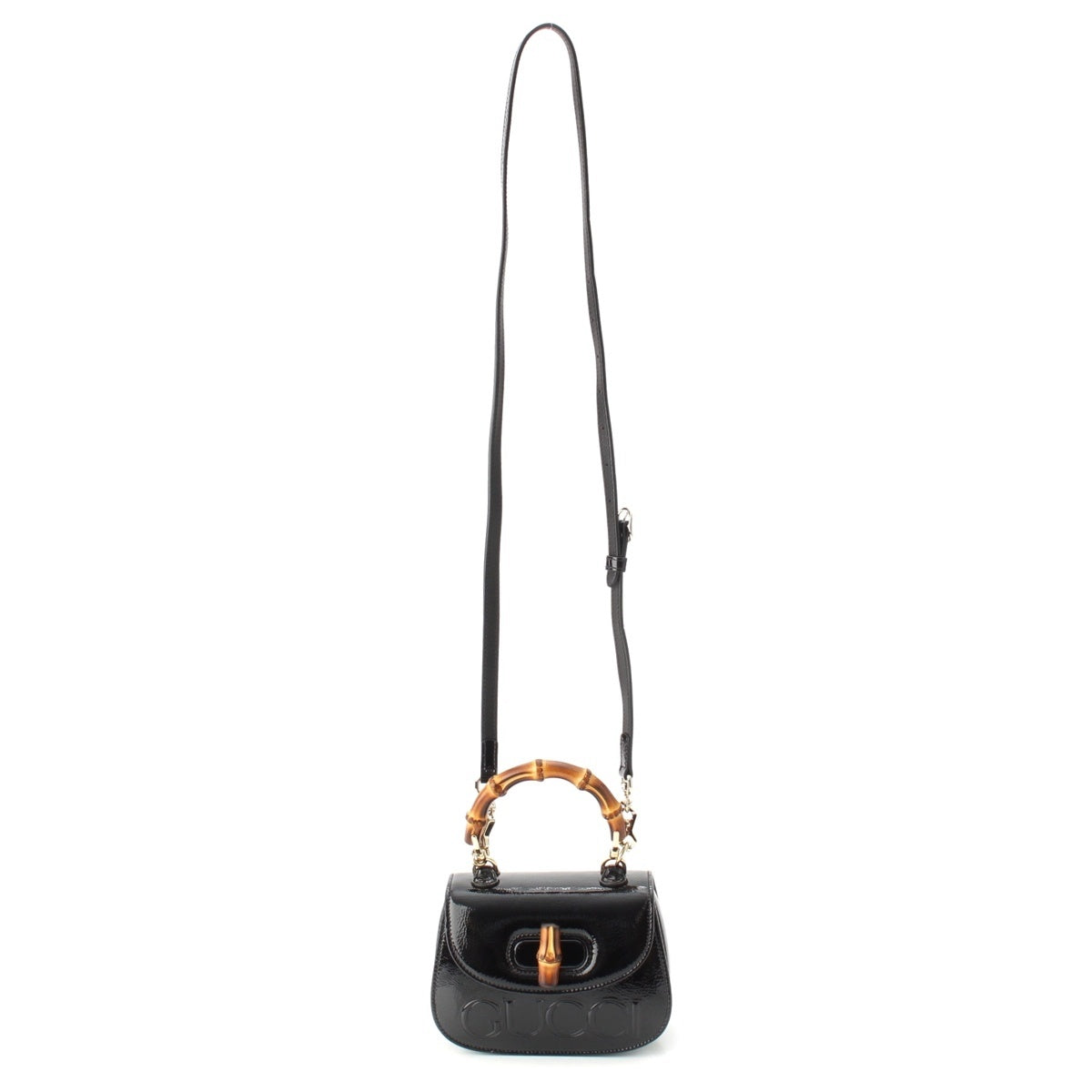 GUCCI Bamboo Patent 2WAY Mini Handbag black