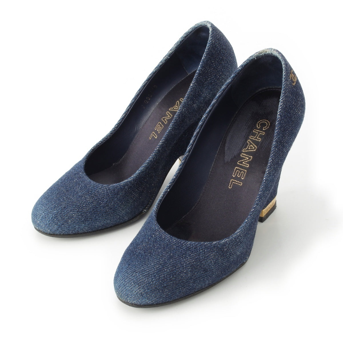 CHANEL denim Heel pumps shoes G32809 blue 37 1/2