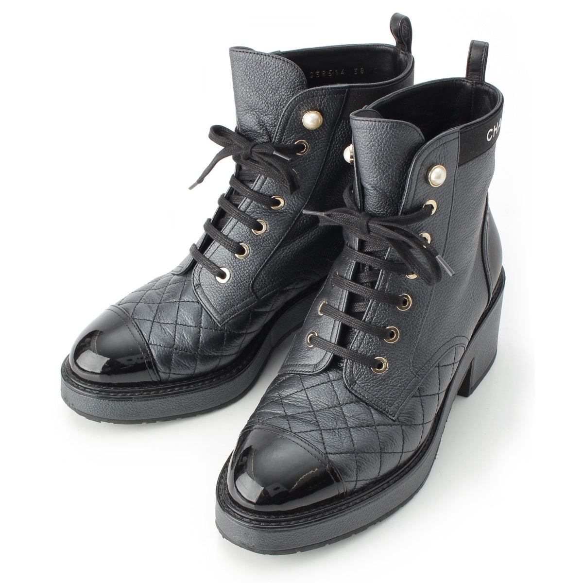 CHANEL Patent leather COCO Mark Matelasse Short boots G38514 black 38