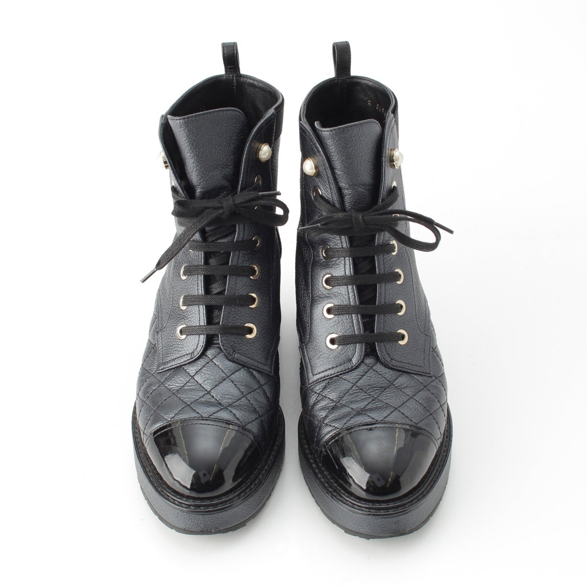 CHANEL Patent leather COCO Mark Matelasse Short boots G38514 black 38