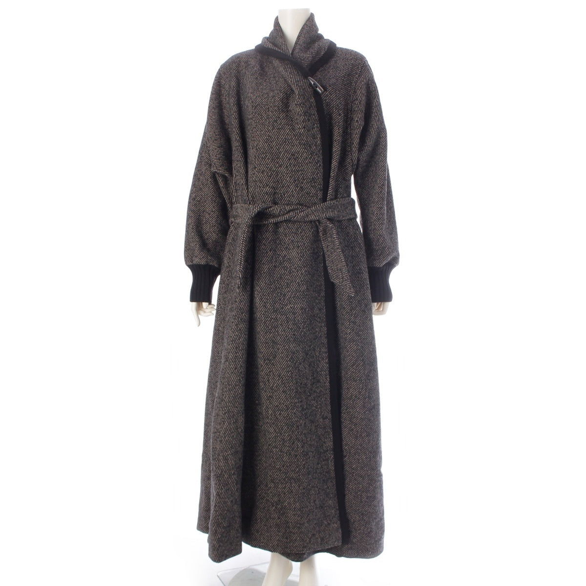 MAX MARA cashmere blend Belted design long coat outer Black Grey 42