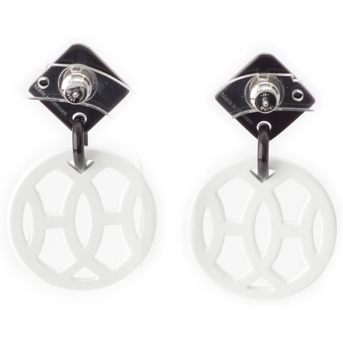 HERMES Buffalo horn Ava Pierce Binaural Accessories White black