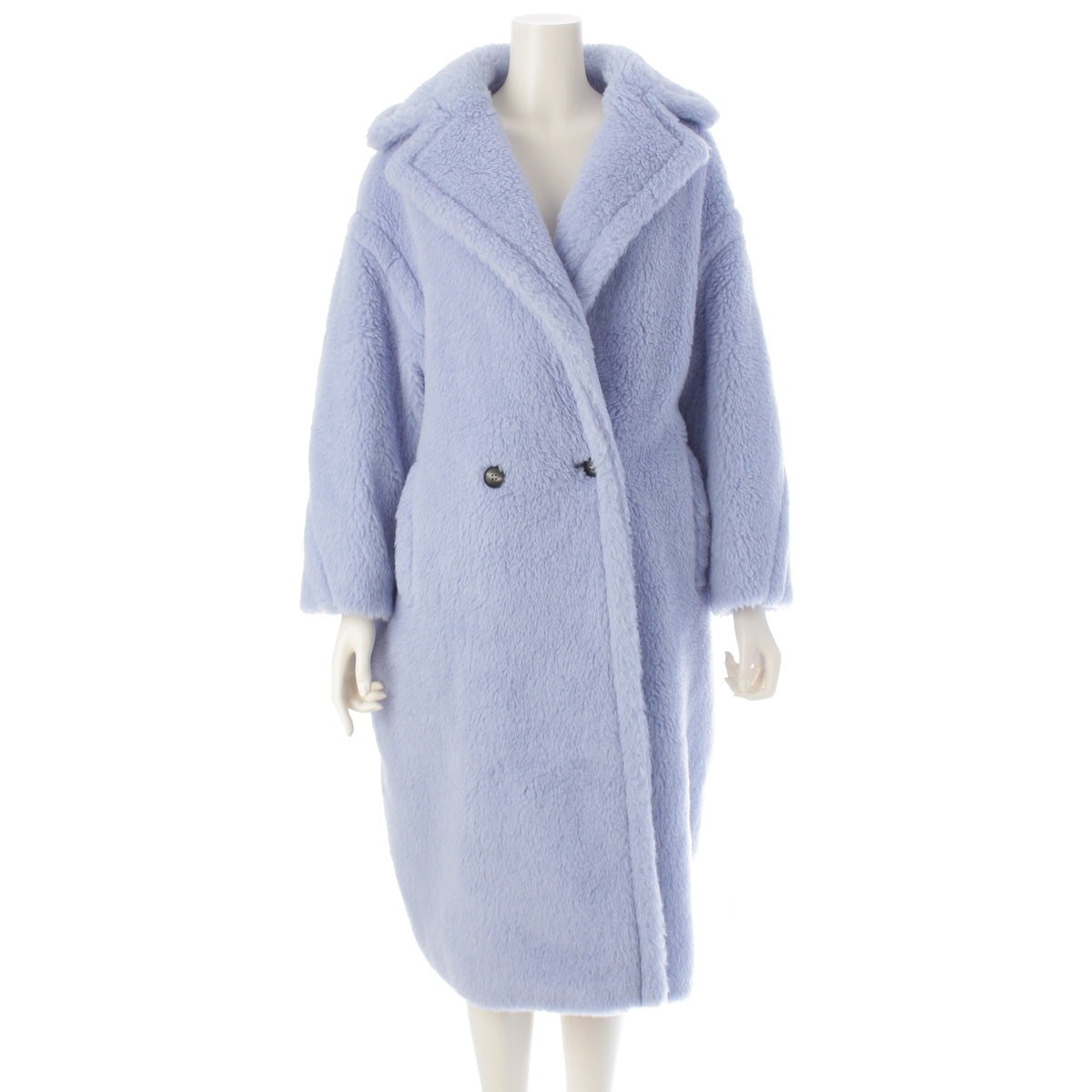 MAX MARA Alpaca Wool Silk Ted Girl Teddy Bear Long coat outer blue S