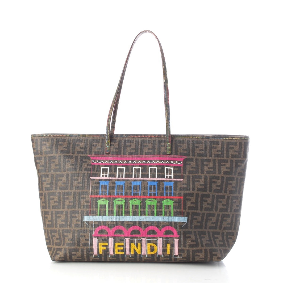 FENDI PVC Zucca Pattern All-over Logo Handbag Shopping tote 8BH199 Brown multicolor