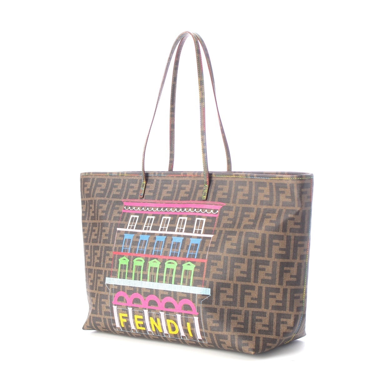 FENDI PVC Zucca Pattern All-over Logo Handbag Shopping tote 8BH199 Brown multicolor