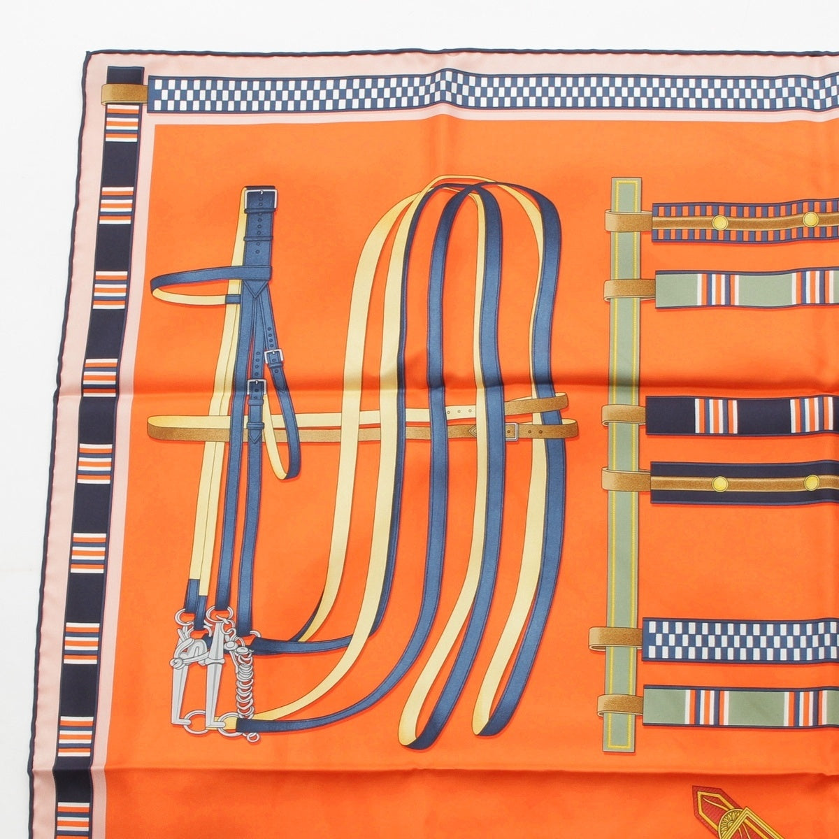 HERMES Calle 90 silk LETTRES EQUESTRES Lettres Equestres scarf Orange