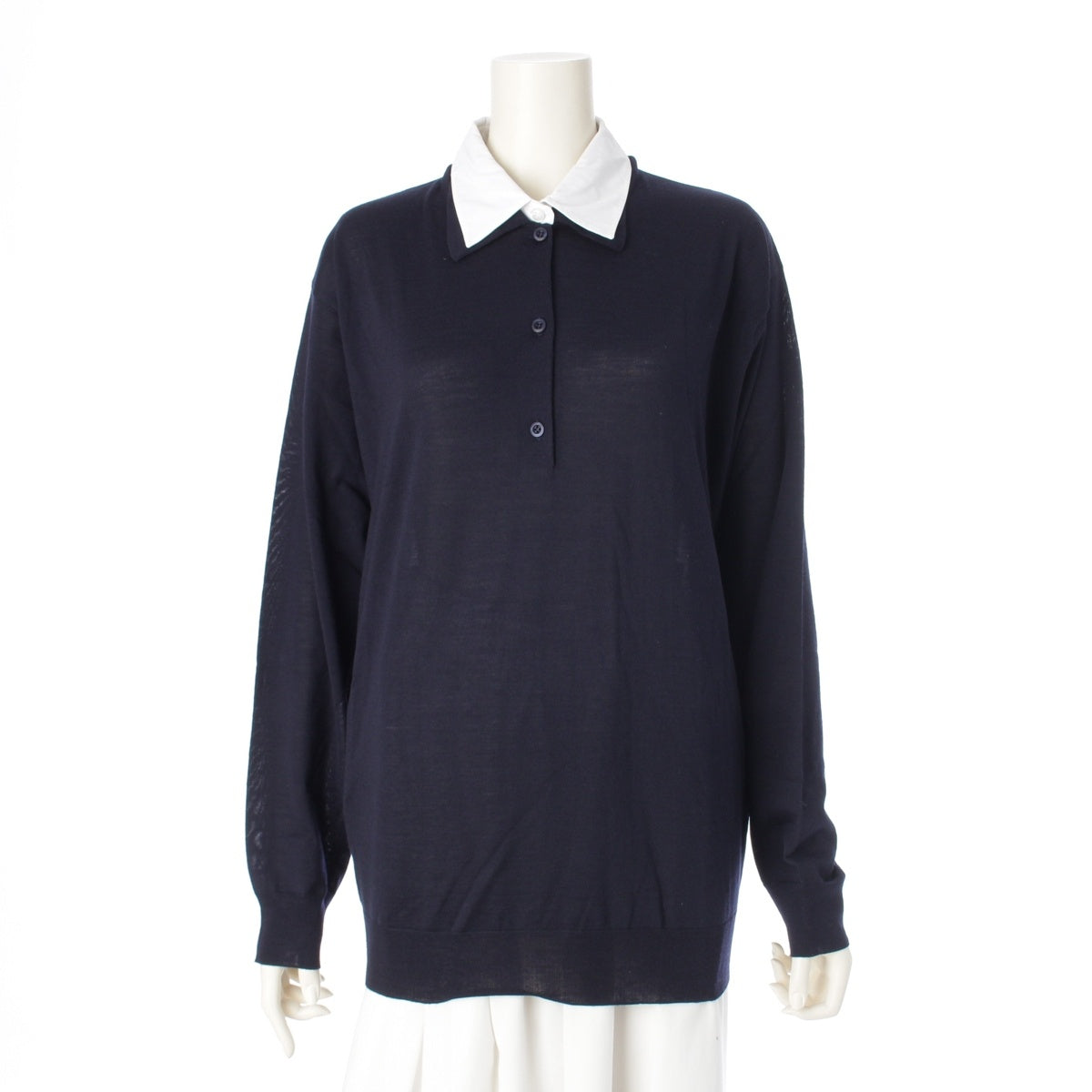 PRADA wool Detachable collar knit Long sleeve top DNA00T Navy 44