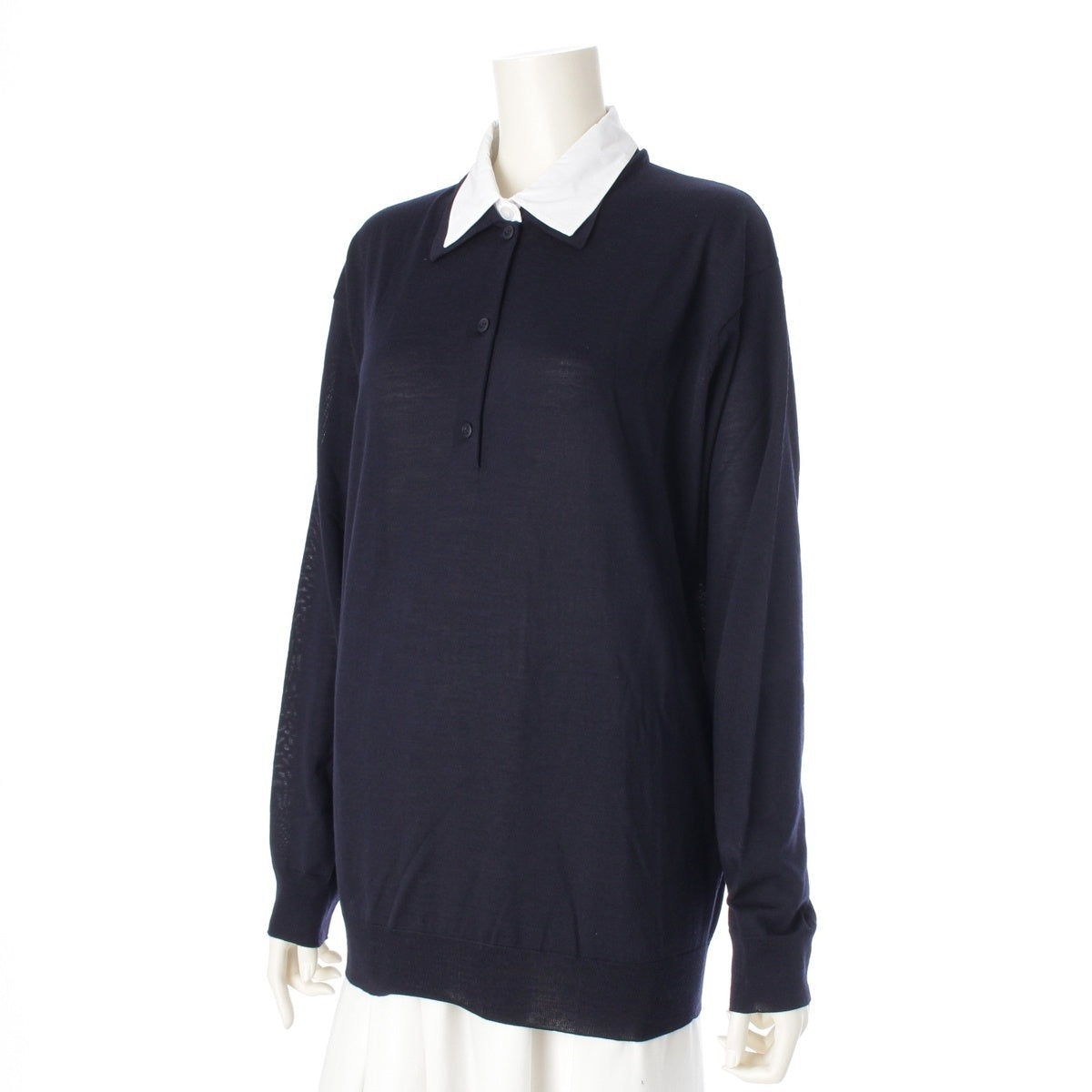 PRADA wool Detachable collar knit Long sleeve top DNA00T Navy 44