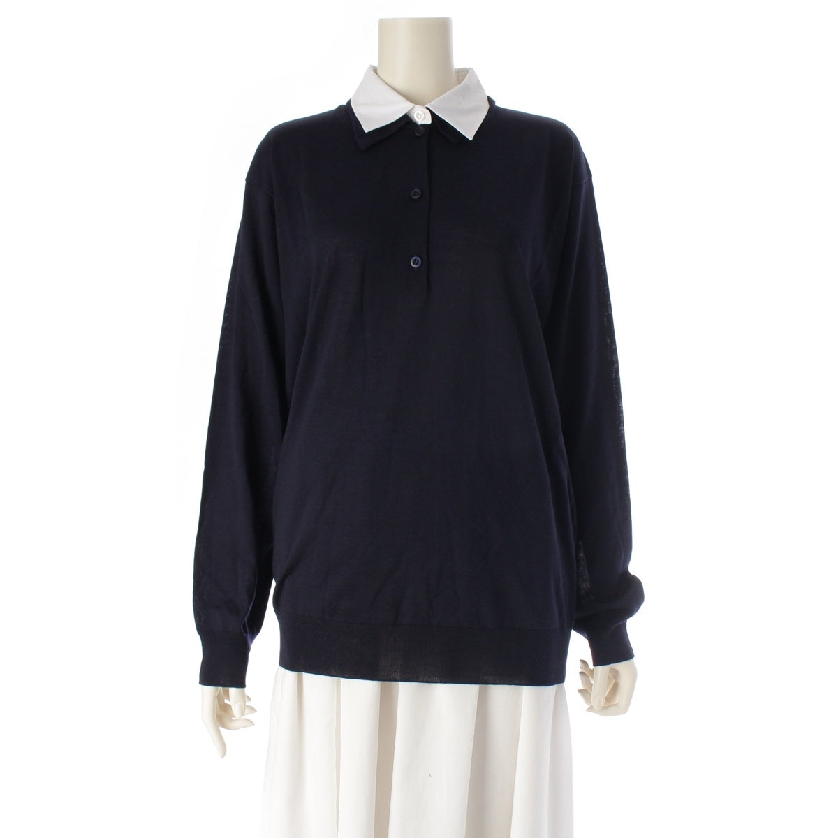PRADA Virgin wool Top with detachable collar knit DNA00T Navy 44