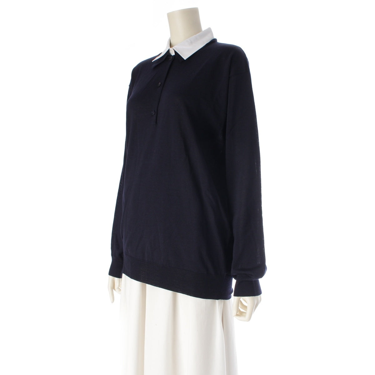 PRADA Virgin wool Top with detachable collar knit DNA00T Navy 44