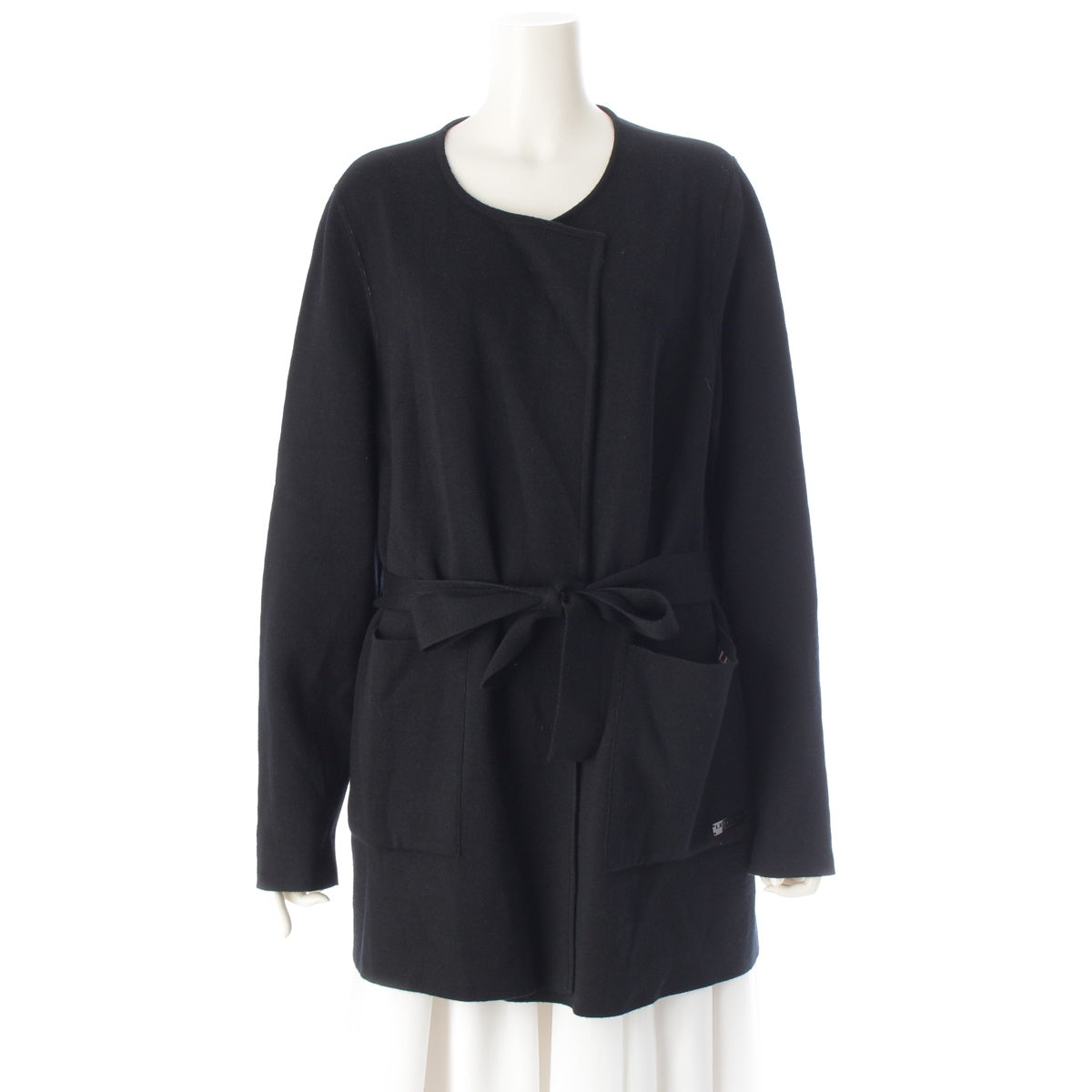 LEONARD wool All-over logo print reversible cardigan With belt 0327804 Black brown 42