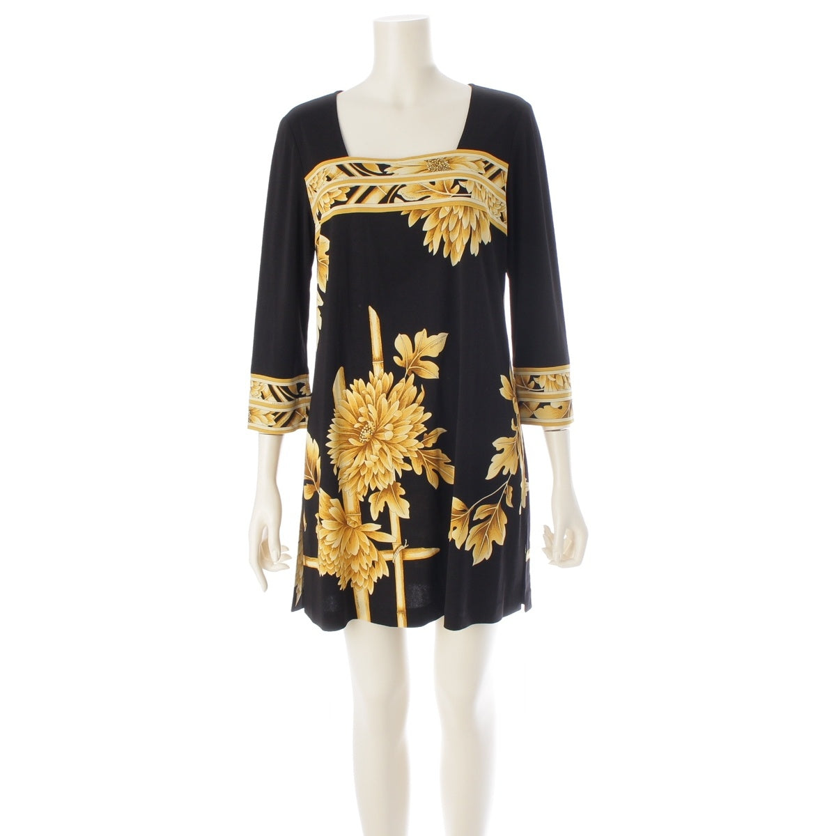 LEONARD fashion cancan acetate Floral Bamboo one piece Tunic 0199528 Black gold L