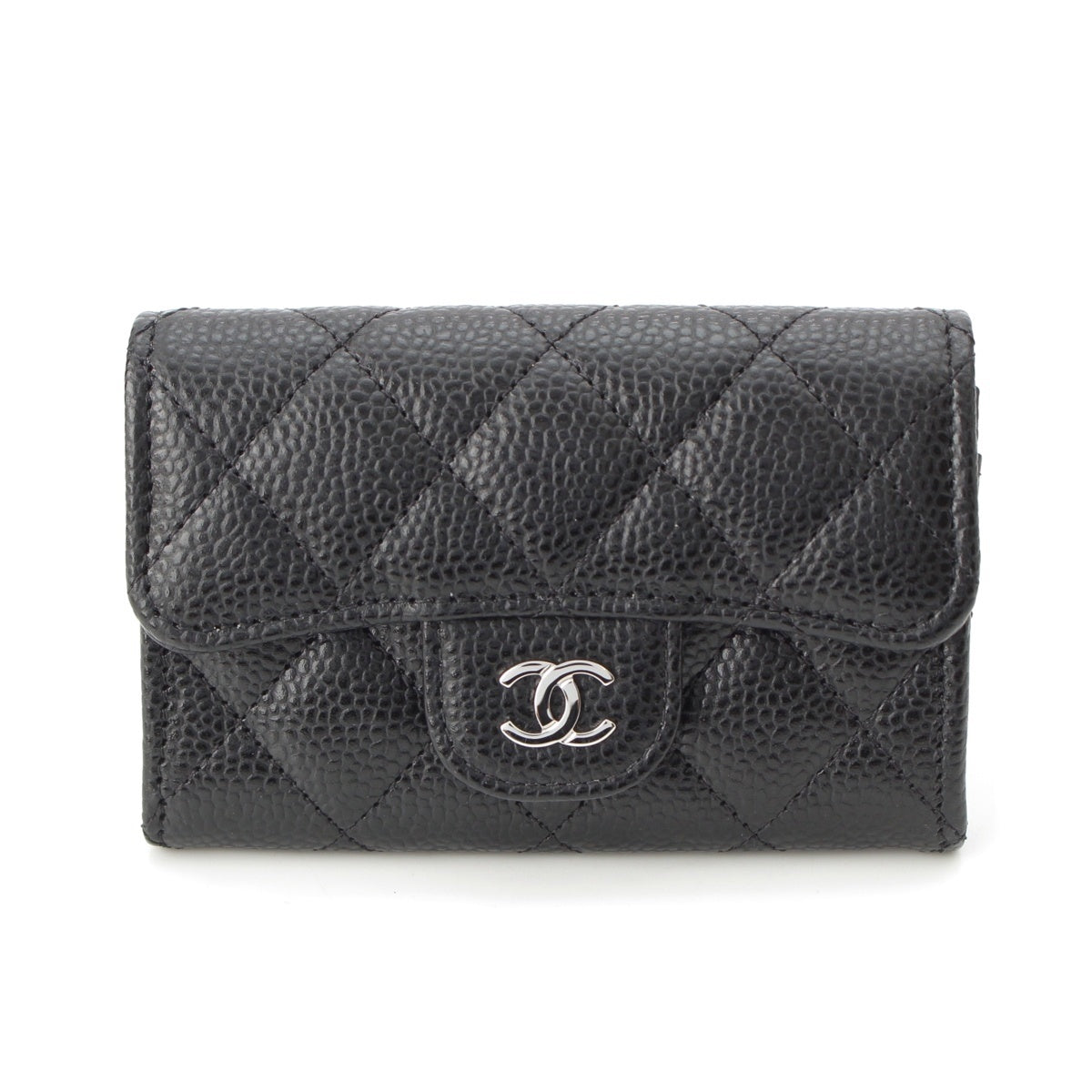 CHANEL Flap Business Card Holder Matelasse COCO Mark Random Number Card Case SilverMetal AP0214 black