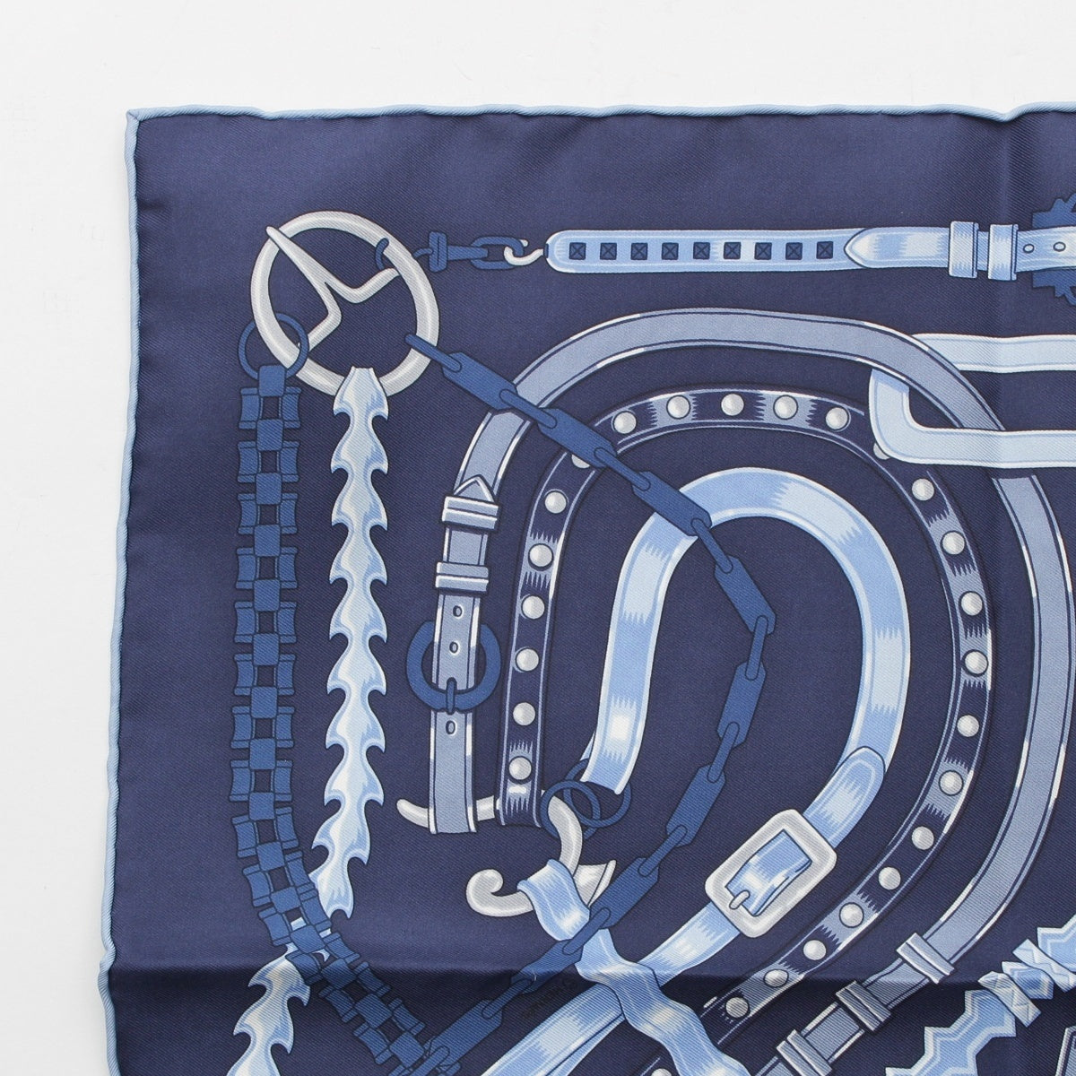 HERMES silk Carré 454 Brides et Chaines scarf Navy