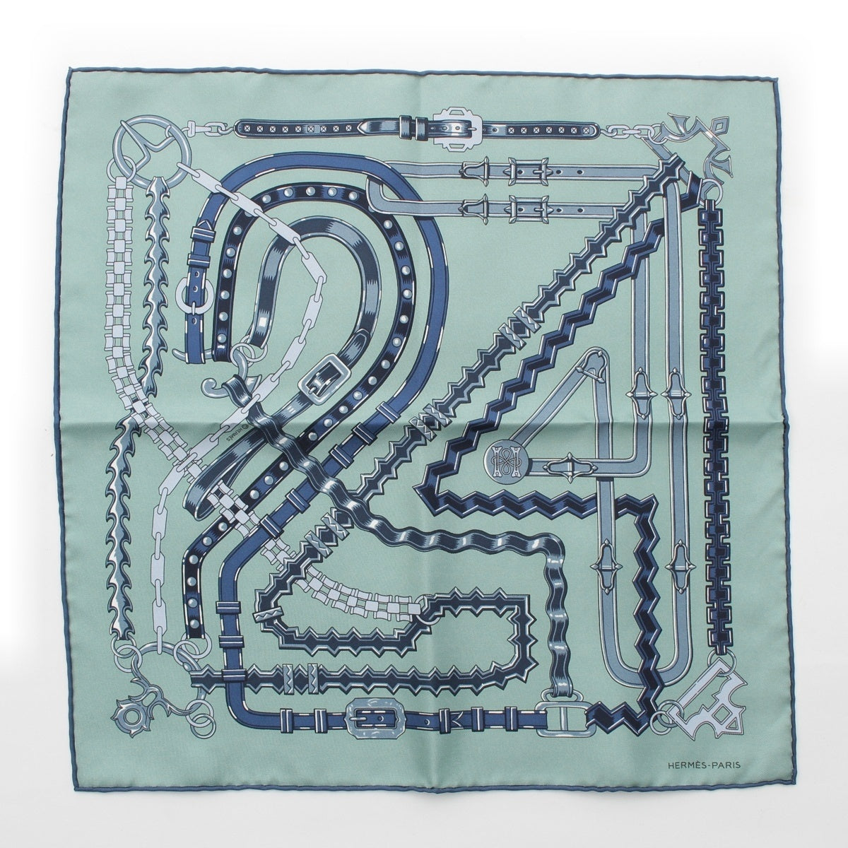 HERMES silk Brides et Chaines scarf mint