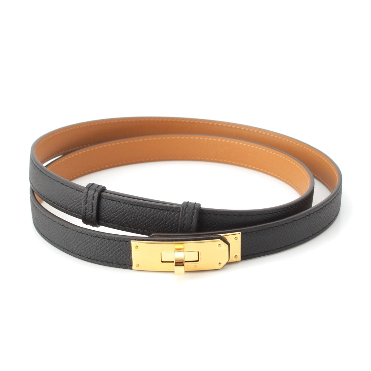HERMES Kelly 18 Epsom Gold Metal belt black
