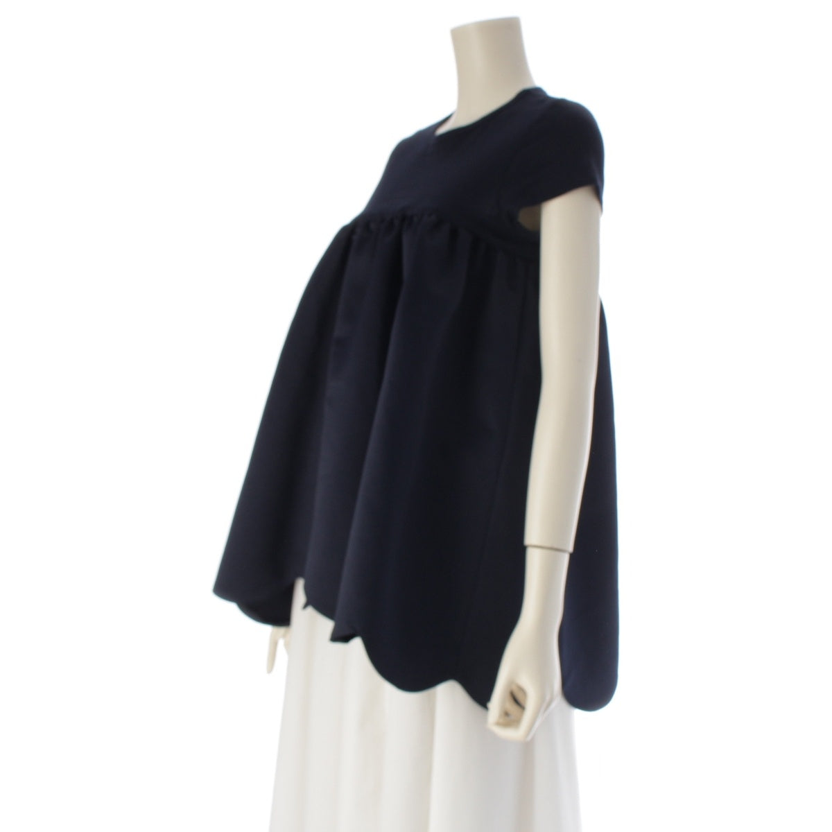 YOKO CHAN Half Sleeve Hem Scallop Top Tunic YCT-223-053 Navy 36