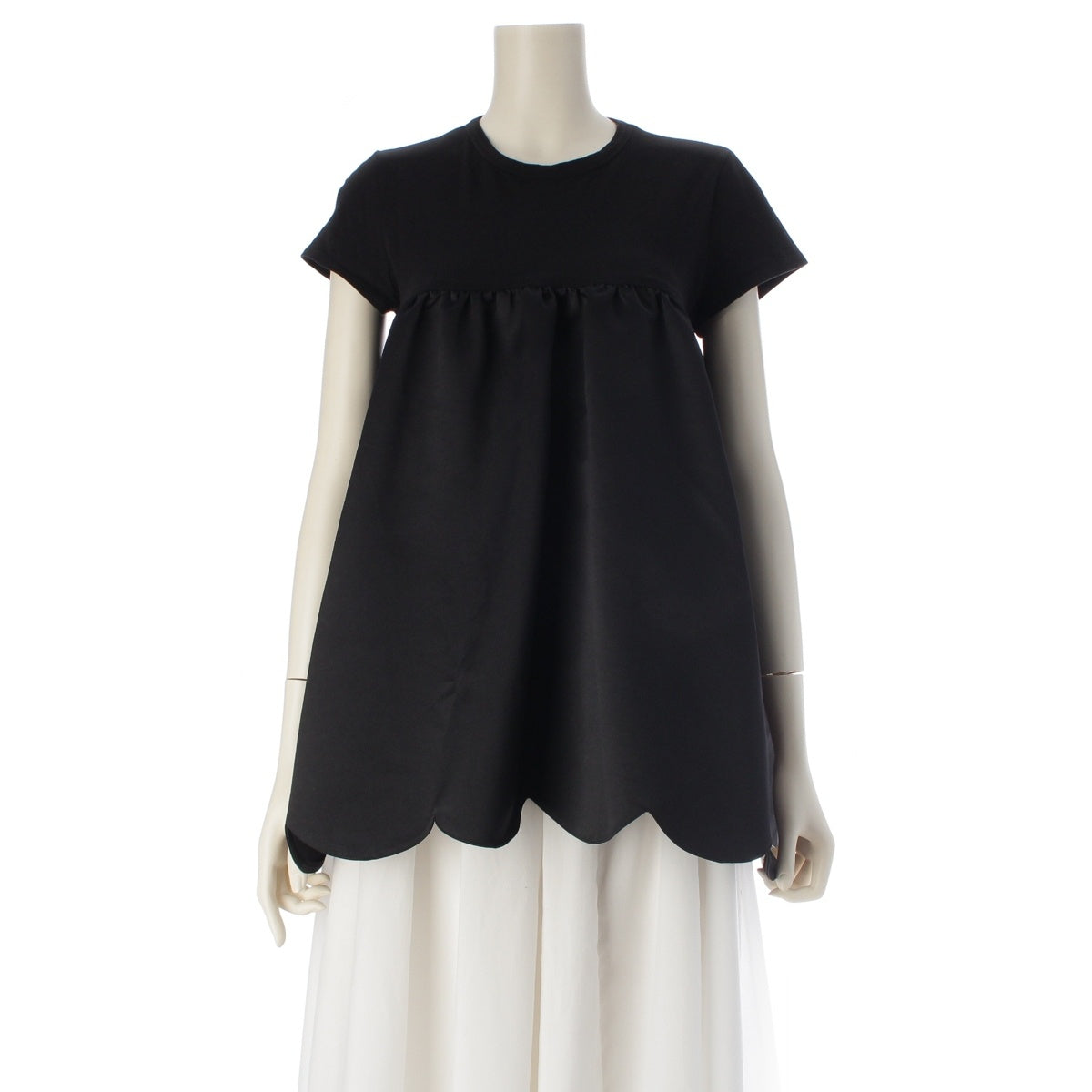 YOKO CHAN Half Sleeve Scalloped Hem Top Tunic tops YCT-223-050 black 36