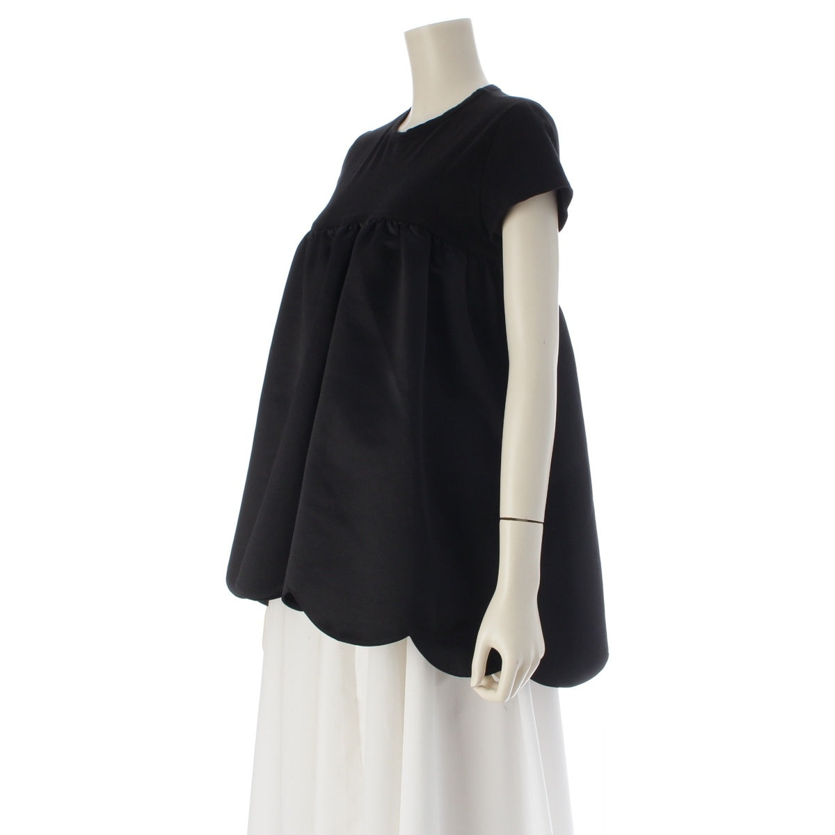 YOKO CHAN Half Sleeve Scalloped Hem Top Tunic tops YCT-223-050 black 36
