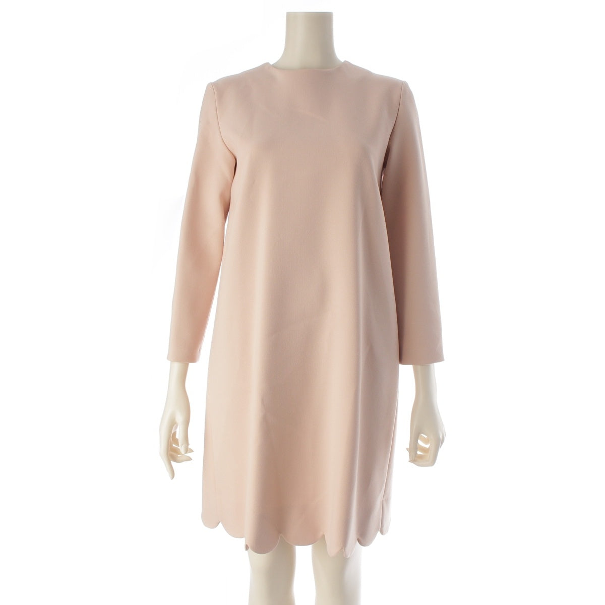YOKO CHAN Back pearl scallop long sleeves one piece dress YCD-521-730 pink 36