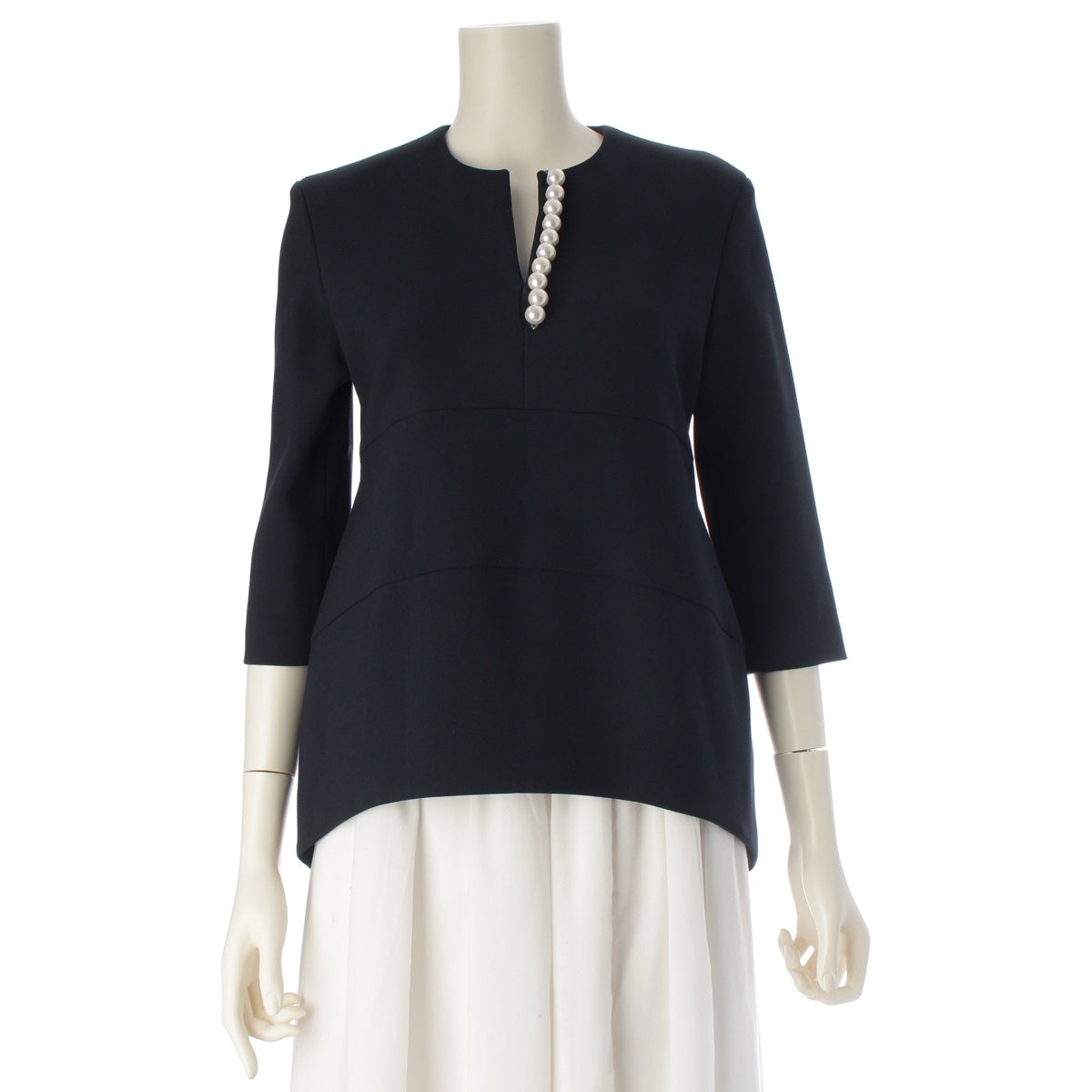 YOKO CHAN Faux Pearl Long Sleeve blouse tops YCB-218-114 Navy 36