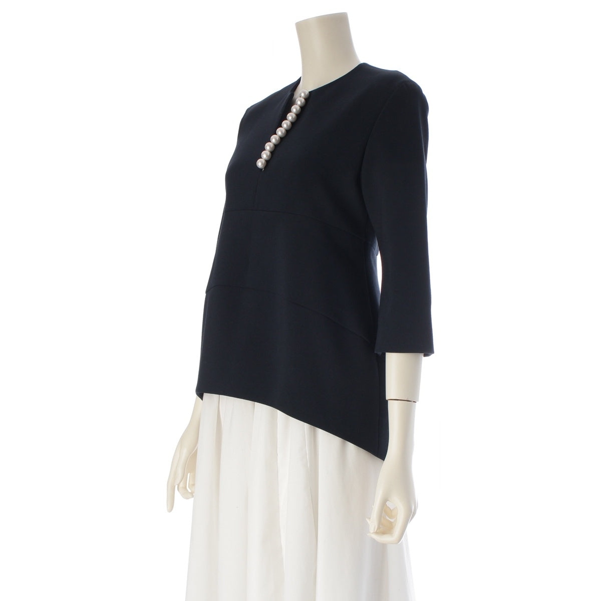 YOKO CHAN Faux Pearl Long Sleeve blouse tops YCB-218-114 Navy 36