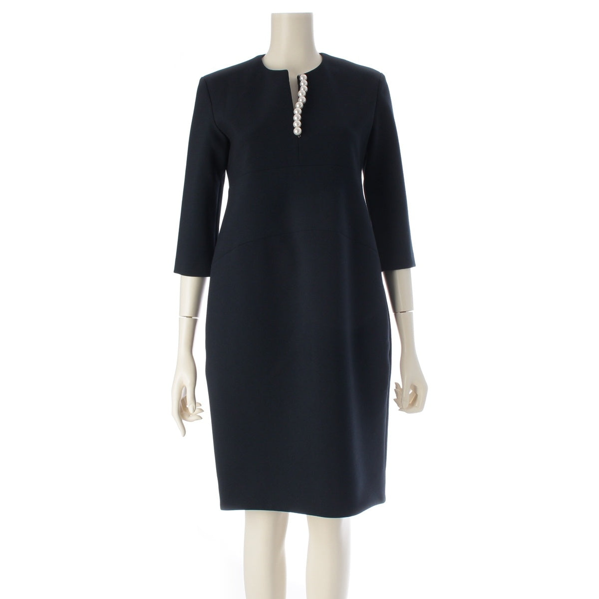 YOKO CHAN Faux pearl slit line one piece dress YCD-120-567 Navy 36